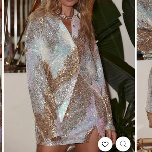 12th Tribe GENEVIEVE IVORY MULTI SEQUIN BUTTON UP medium